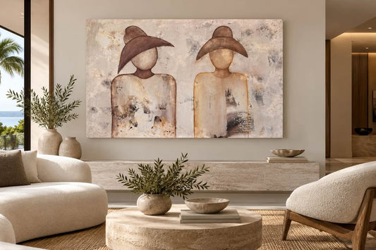Two Figures in Sculptural Hats — 60×40