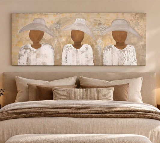 Three Figures in Wide-Brim Hats — 55×25