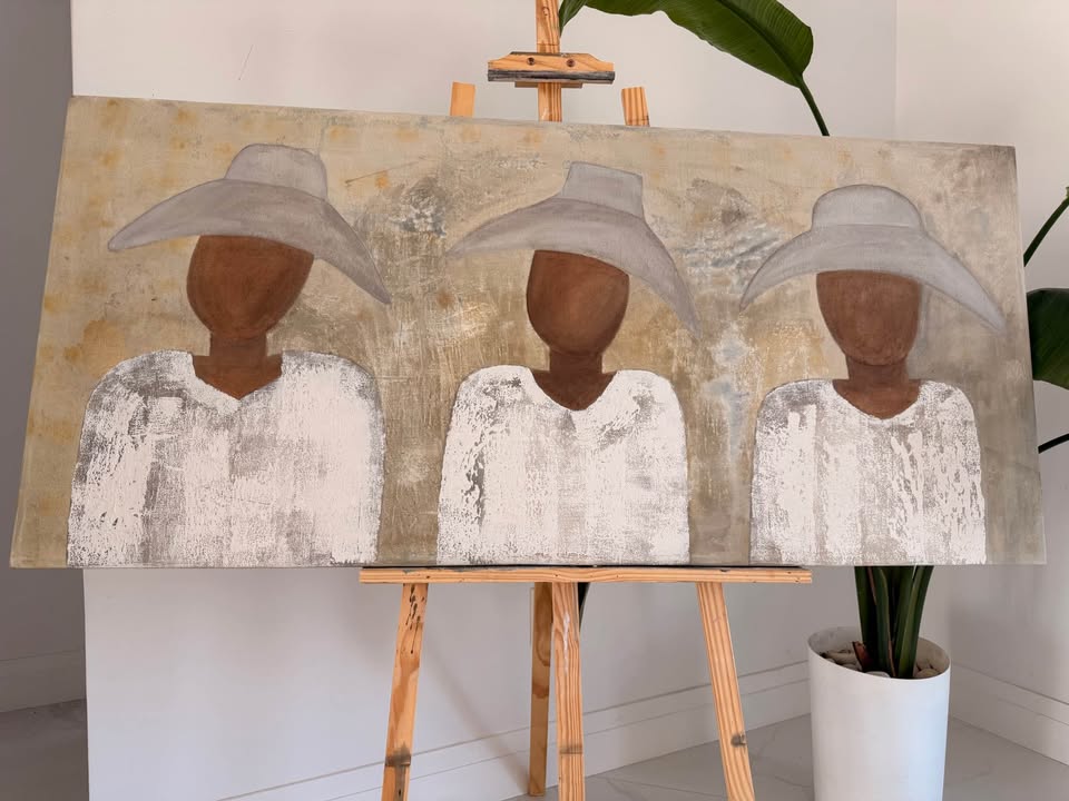 Three Figures in Wide-Brim Hats — 55×25