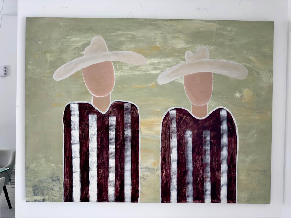 Two Figures in Oversized Hats — 68×48