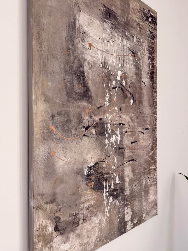 Framed Abstract in Grey and Copper