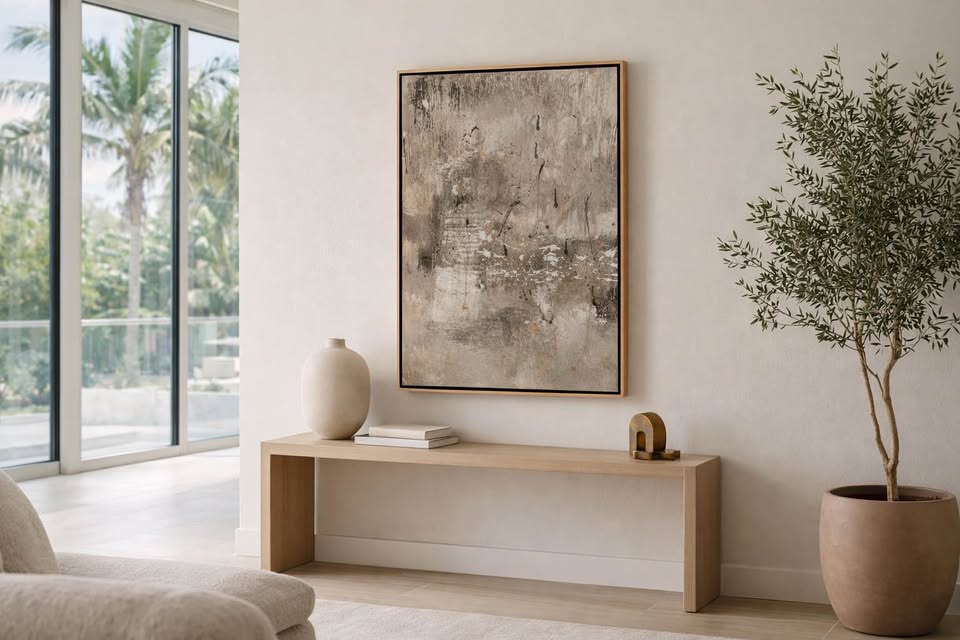 Framed Abstract in Grey and Copper