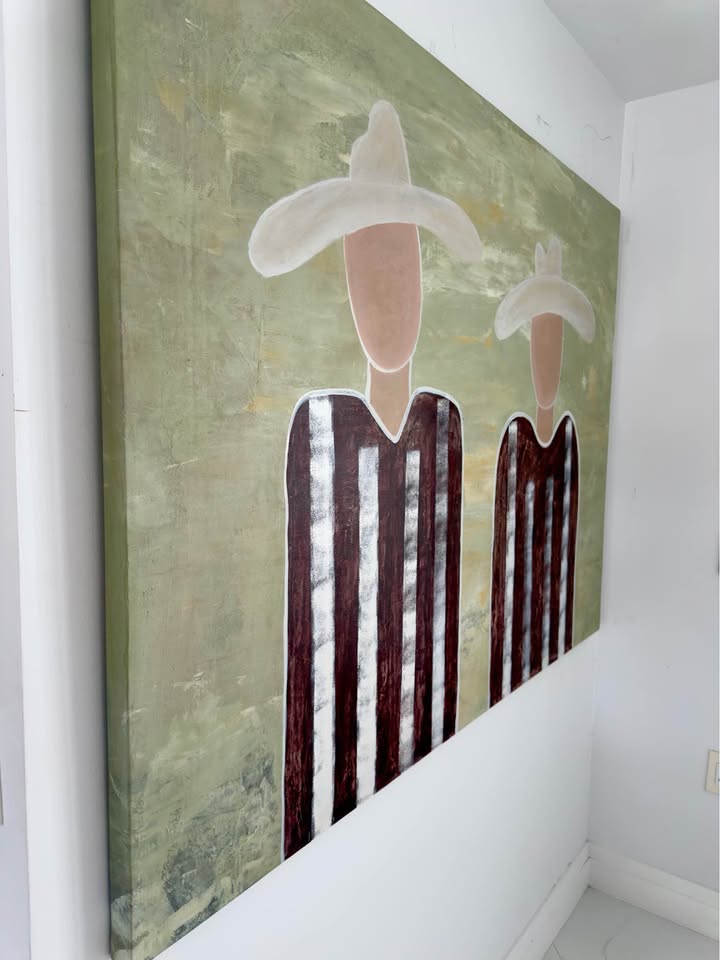 Two Figures in Oversized Hats — 68×48