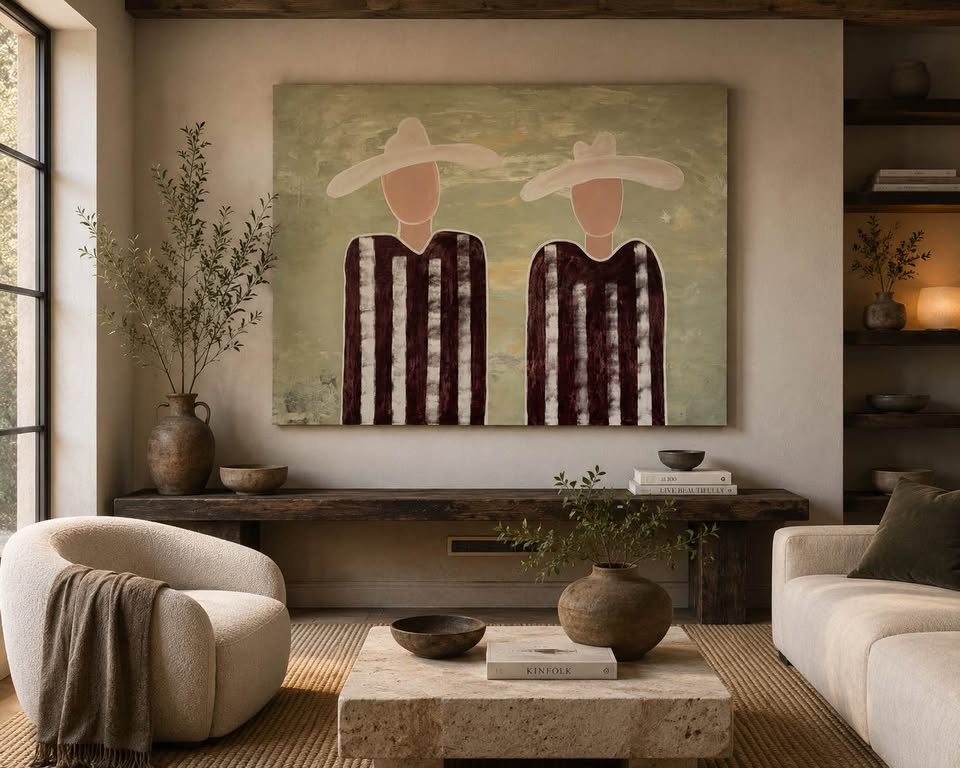 Two Figures in Oversized Hats — 68×48