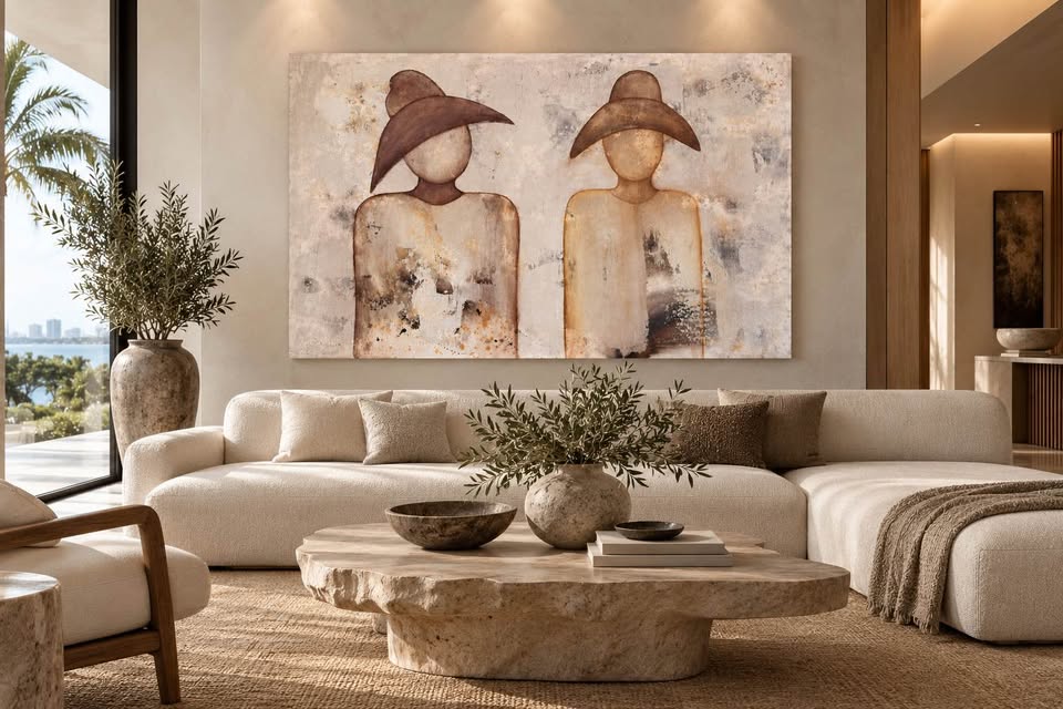 Two Figures in Sculptural Hats — 60×40