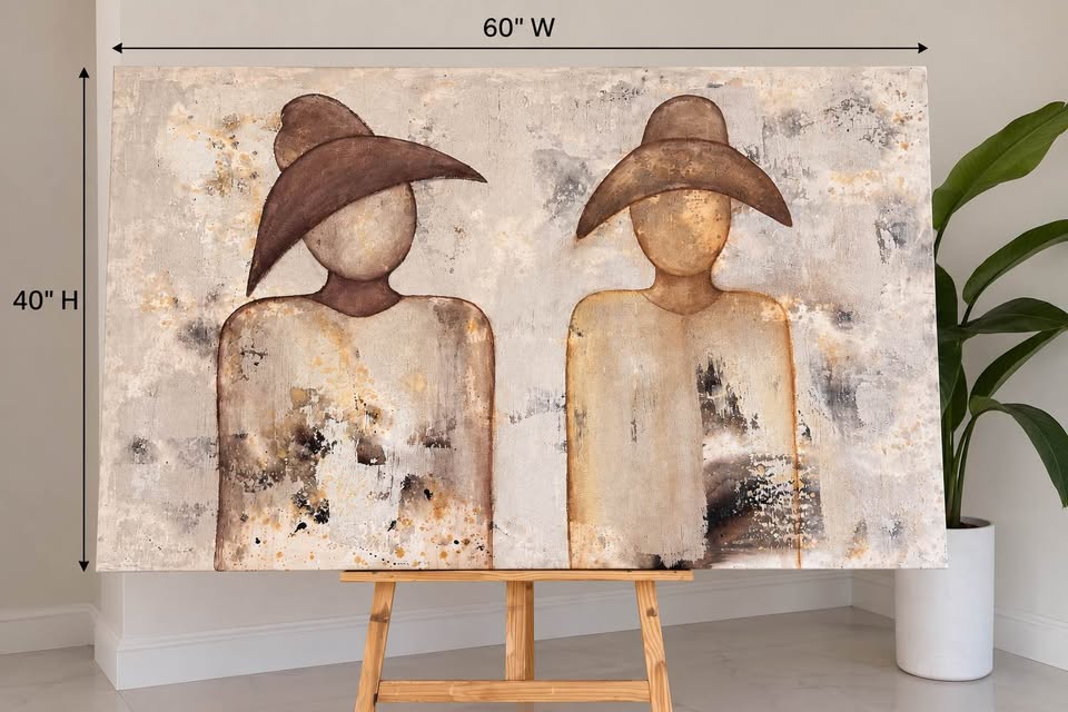 Two Figures in Sculptural Hats — 60×40