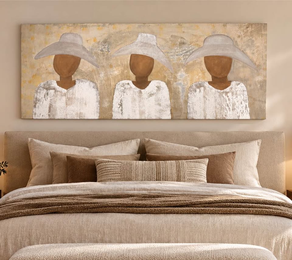 Three Figures in Wide-Brim Hats — 55×25