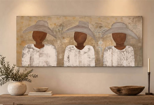 Three Figures in Wide-Brim Hats — 55×25