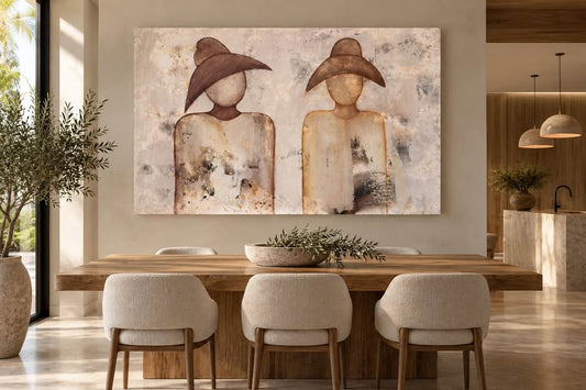 Two Figures in Sculptural Hats — 60×40
